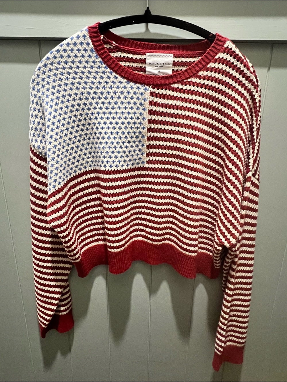 Soho & Stella Red, White & Blue Striped Cropped Knit Sweater